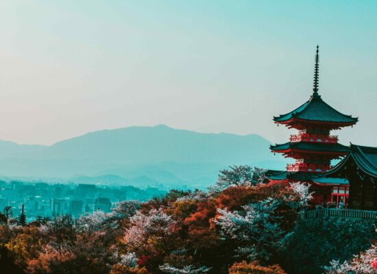 view of pagoda and mt fuji in japan